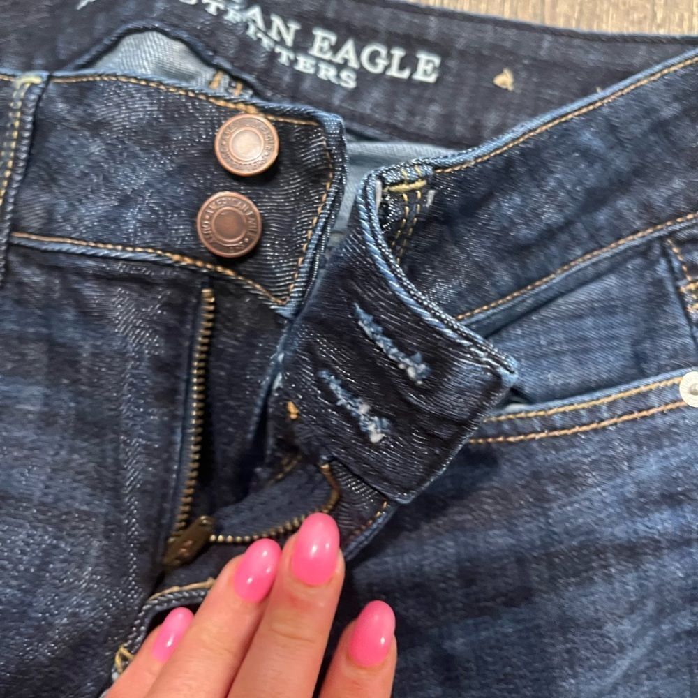 American Eagle Artist Crop Jeans Low Rise Pockets Stretch Denim Dark Wash Size 2 - Picture 6 of 12